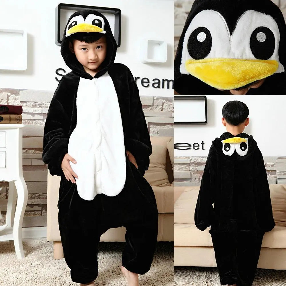 Kids Black Penguin Kigurumi Pajamas Animal Onesies costume - Pajamasbuy