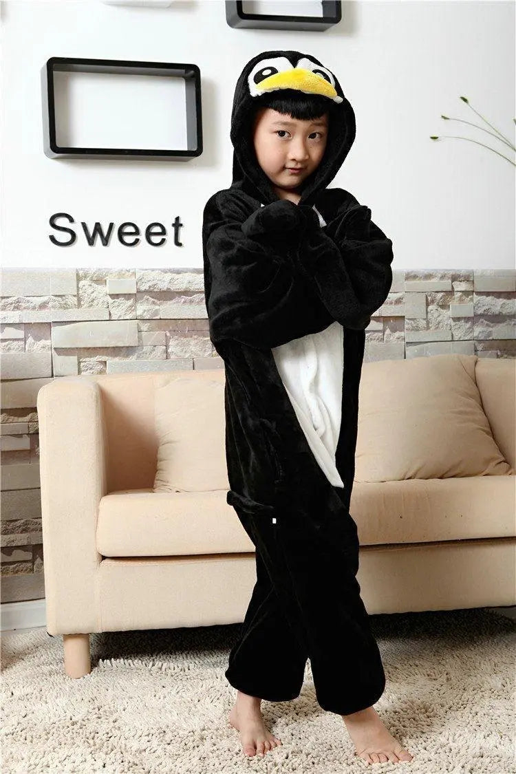 Kids Black Penguin Kigurumi Pajamas Animal Onesies costume - Pajamasbuy