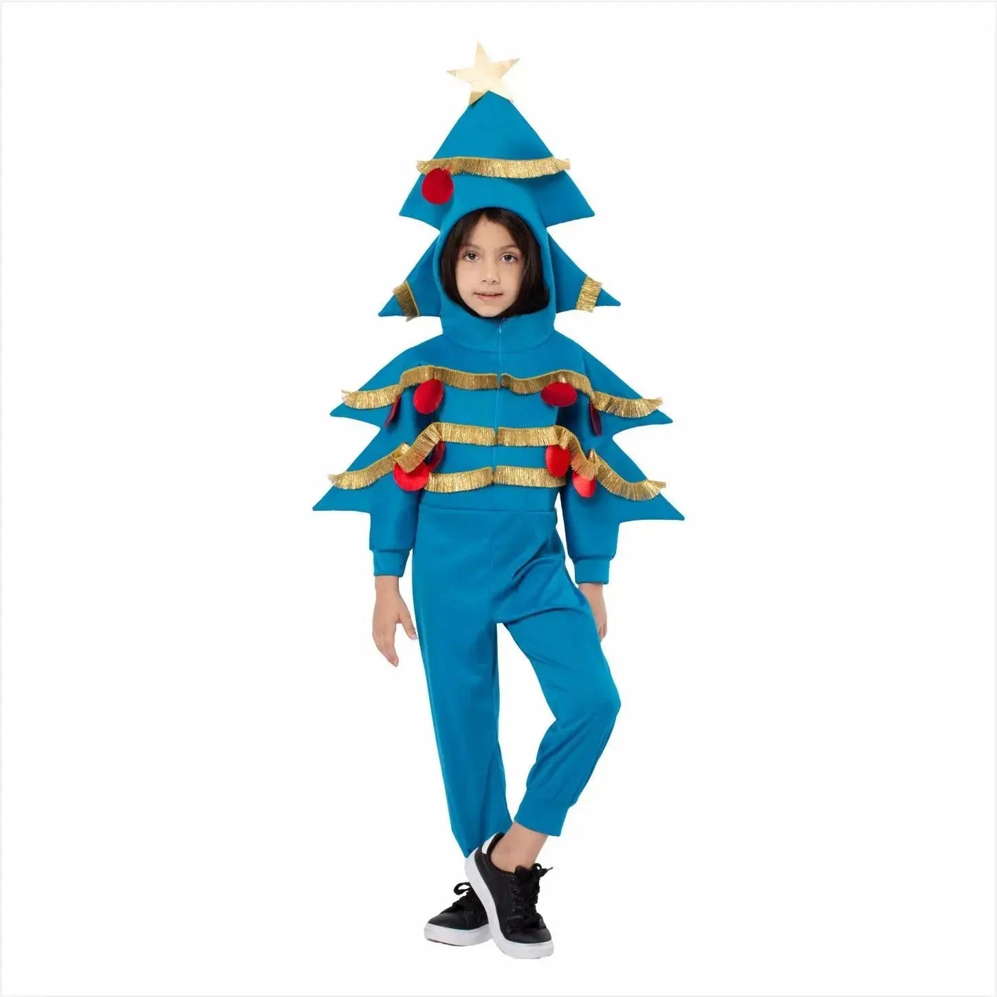 Kids Blue Christmas Tree Front Zipper Jumpsuit Costume Festive Holiday Outfit for Children|?PajmasBuy