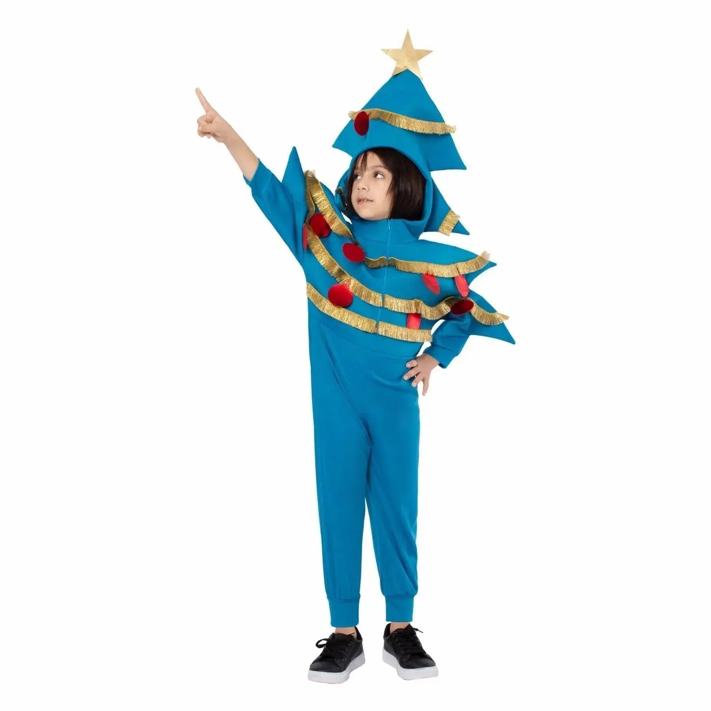 Kids Blue Christmas Tree Front Zipper Jumpsuit Costume Festive Holiday Outfit for Children|?PajmasBuy