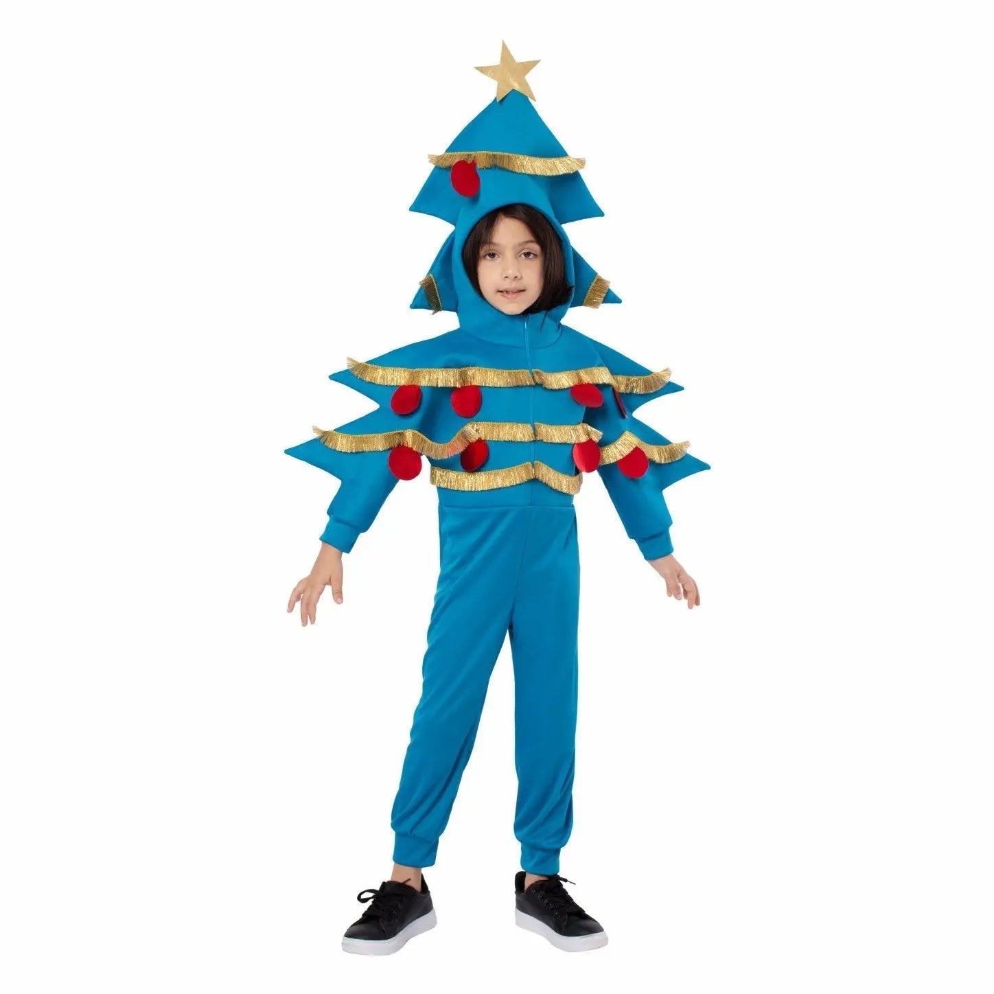 Kids Blue Christmas Tree Front Zipper Jumpsuit Costume Festive Holiday Outfit for Children|?PajmasBuy