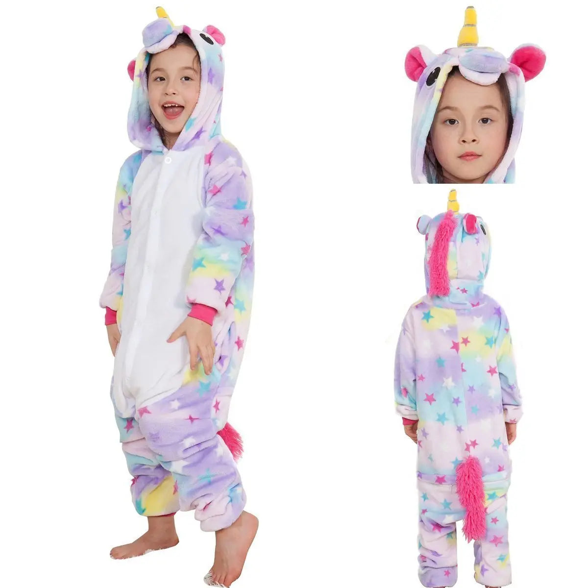 Kids Dreaming Star Print Unicorn Kigurumi Onesies Pajamas - Pajamasbuy