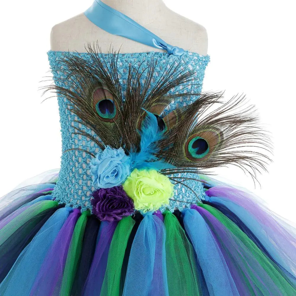 Kids Sequin Peacock Feather Costume Girls Easter Carnival Party Dress - Pajamasbuy