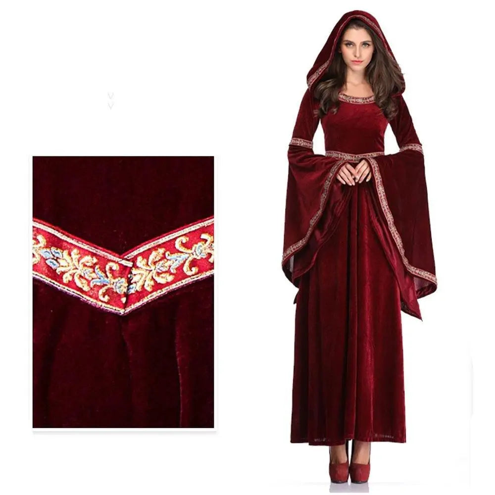 Medieval Halloween costume Victorian dress Renaissance burgundy dress - Pajamasbuy