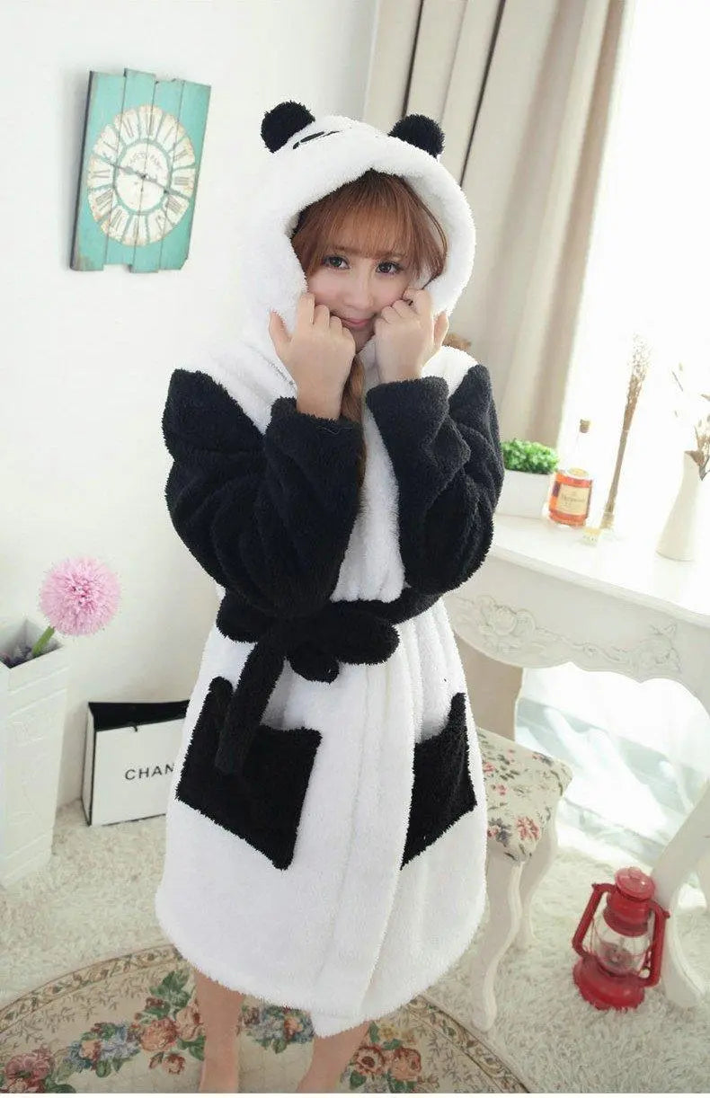 Panda Kigurumi Pajamas Winter Warm Couple Sleepwear Robe - Pajamasbuy