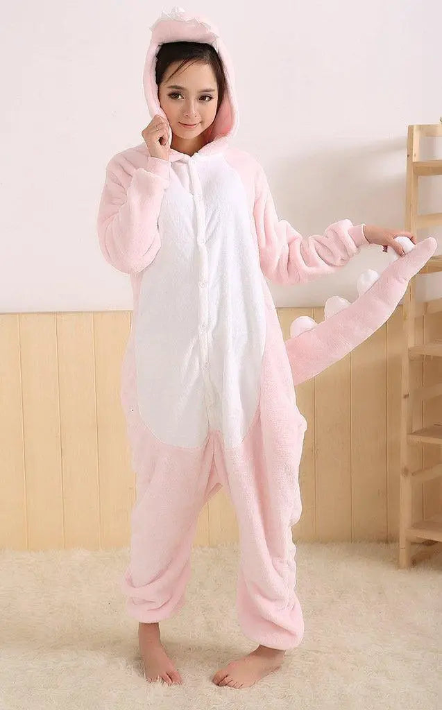 Pink Dinosaur Pajamas Onesies Hoodie Animal Costume - Pajamasbuy