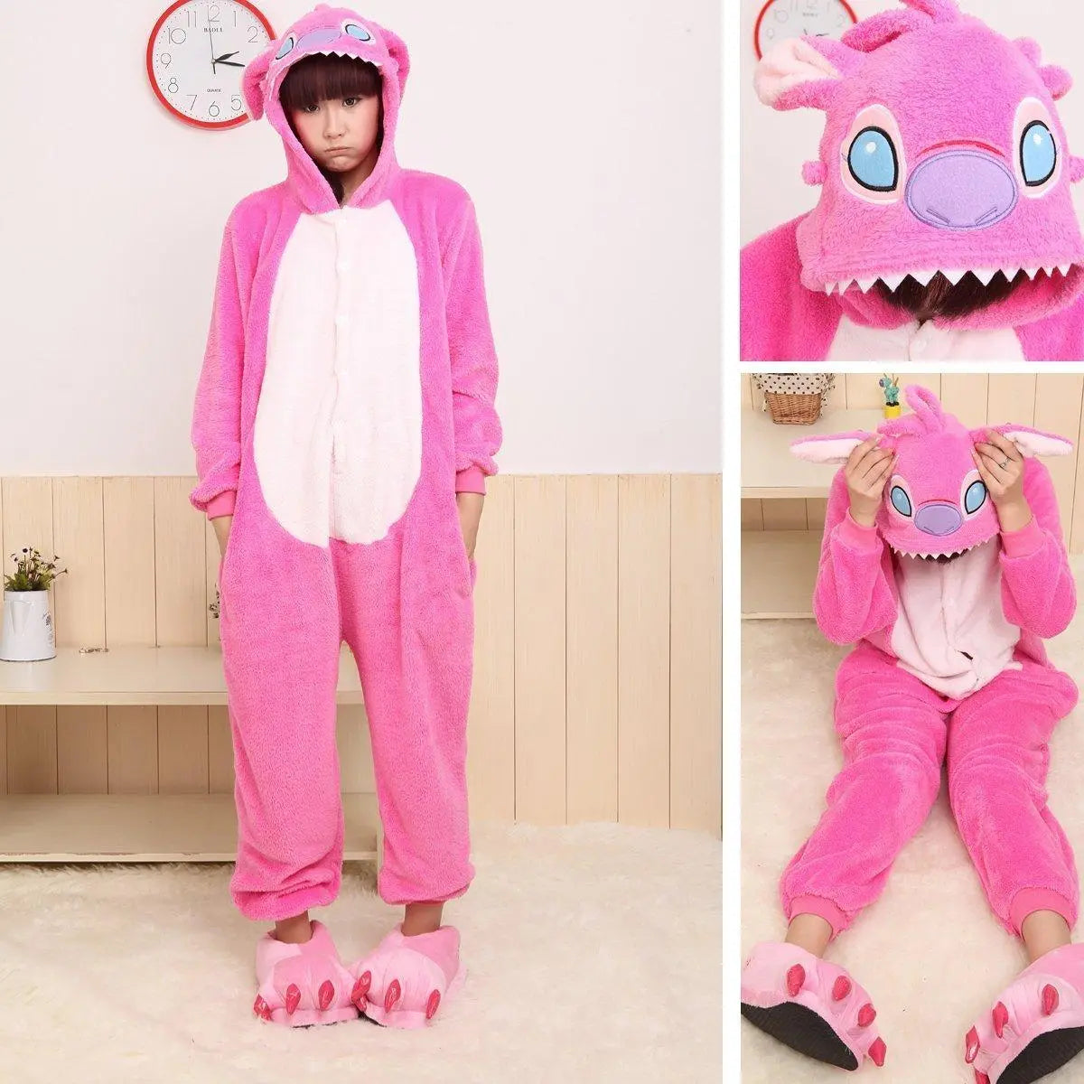 Pink Stitch Onesies Pajamas Animal Costume Hoodie Kigurumi - Pajamasbuy