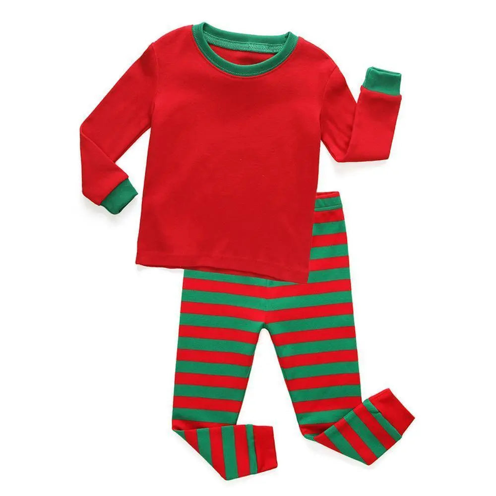 Red Green Christmas Kids Sleepwear Stripes Top Pants Pajamas Set - Pajamasbuy