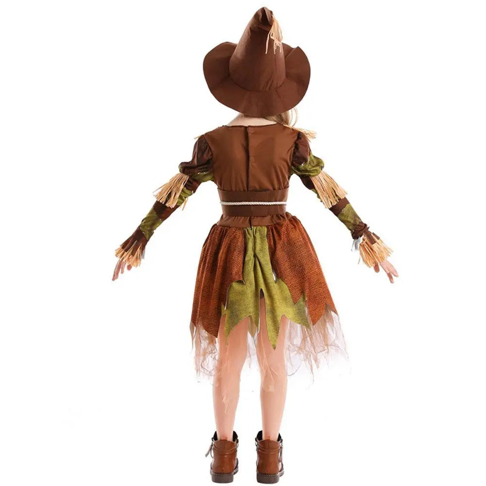 Scarecrow Cosplay Costume Halloween Role - Playing Outfit with Dress and Hat for Kids Girls - Pajamasbuy