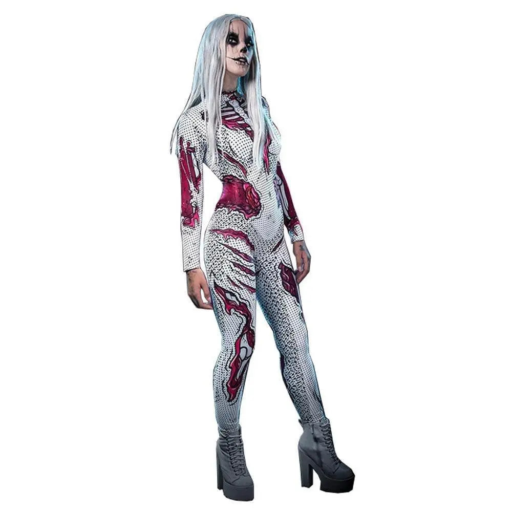 Skeleton Costumes Halloween Horror Zombie Cosplay Jumpsuit for Women's Carnival Bodysuit Adult Zentai - Pajamasbuy