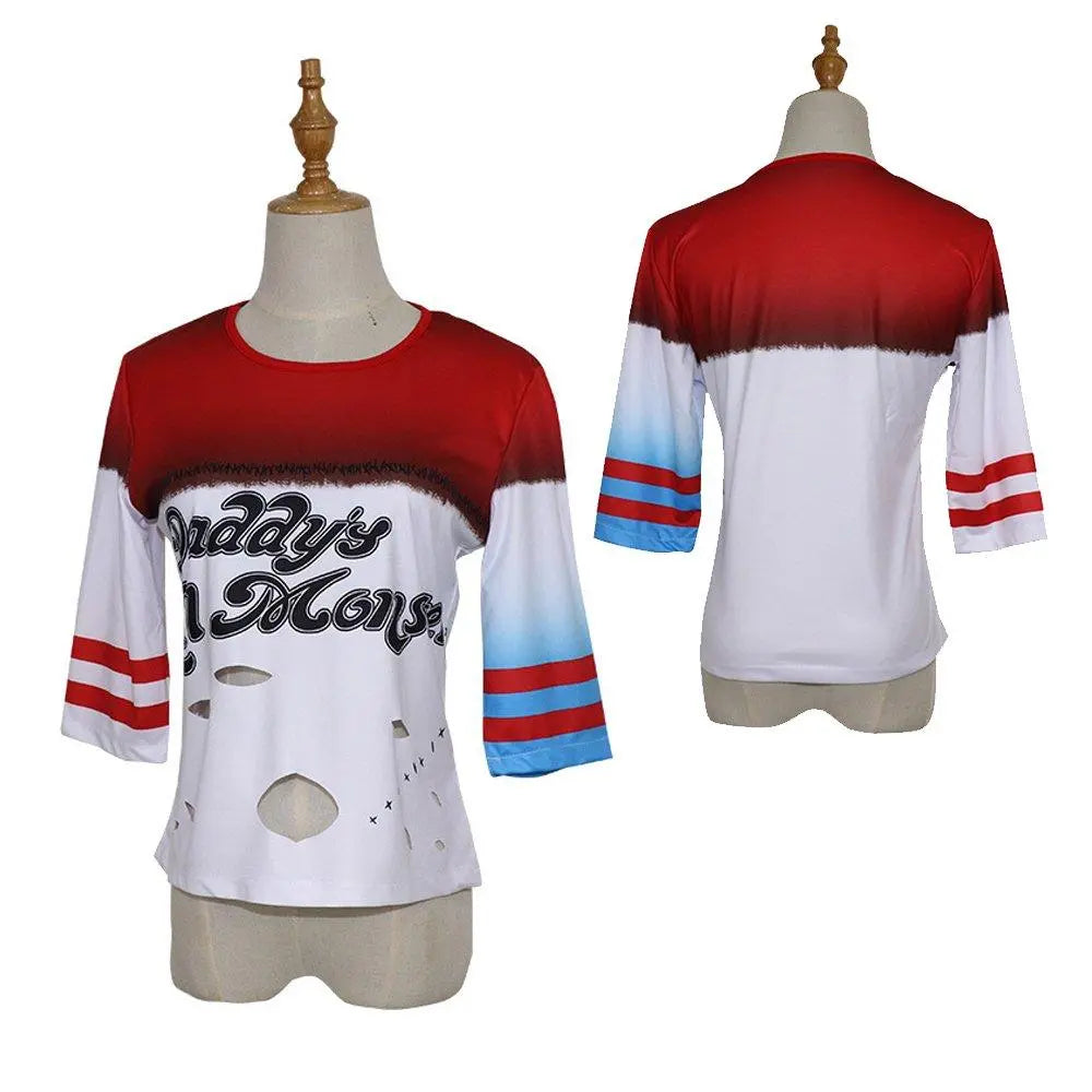 Suicide Squad Harley Quinn Cosplay Costume T-shirt Halloween Queen Outfit - Pajamasbuy