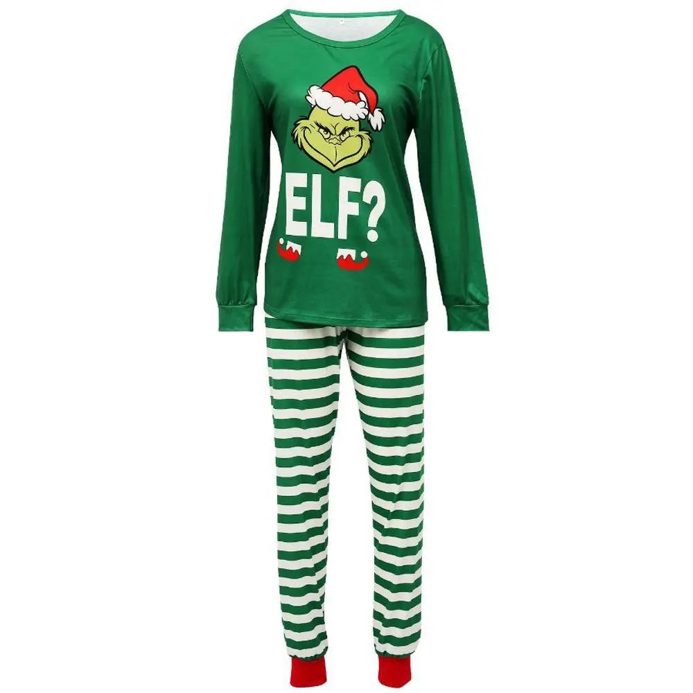 The Grinch Santa Hat Green Stripes Print Christmas Family Matching Pajamas Set - Pajamasbuy