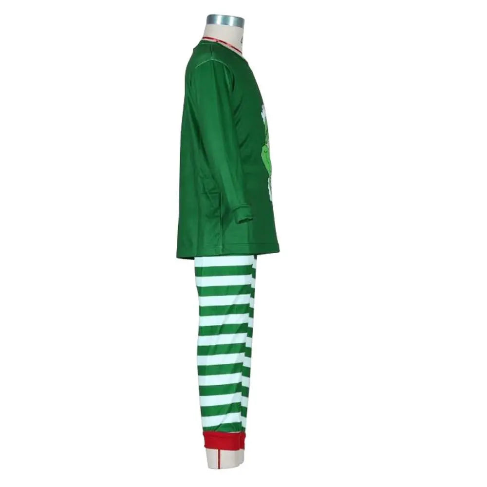 The Grinch Santa Hat Green Stripes Print Christmas Family Matching Pajamas Set - Pajamasbuy