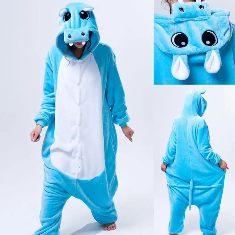 Unisex Adult Hippo Onesies Hoodie kigurumi Costume Pajamas - Pajamasbuy