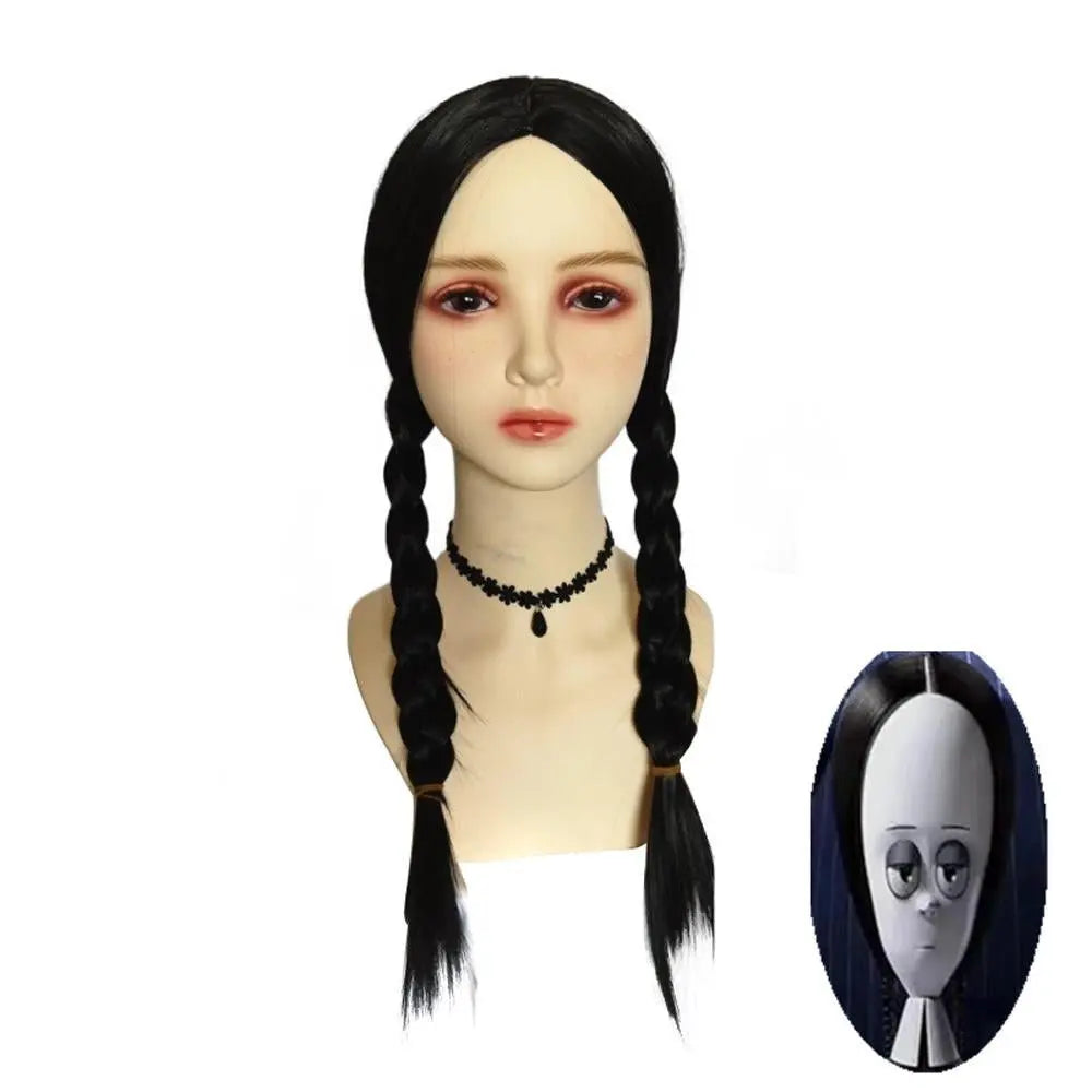 Wednesday Addams Wig The Addams Family Cosplay Black middle part braid wigs For Adult - Pajamasbuy