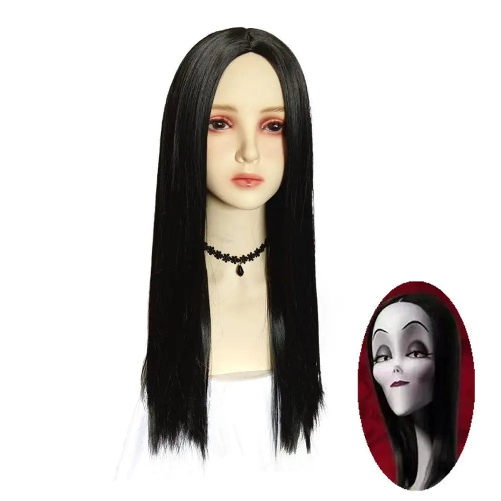 Wednesday's Mom Wig The Addams Family Cosplay Black Middle Parted Straight Wig For Adult - Pajamasbuy