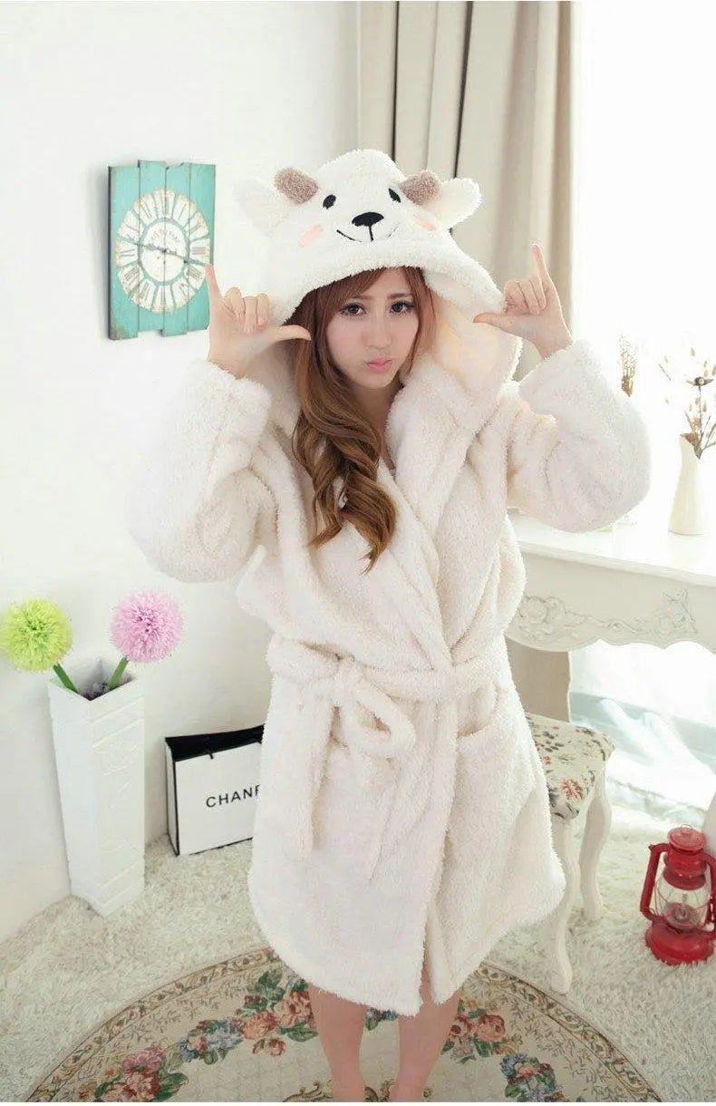 White Sheep Pajamas Winter Onesie Coral Fleece Kigurumi Robe - Pajamasbuy