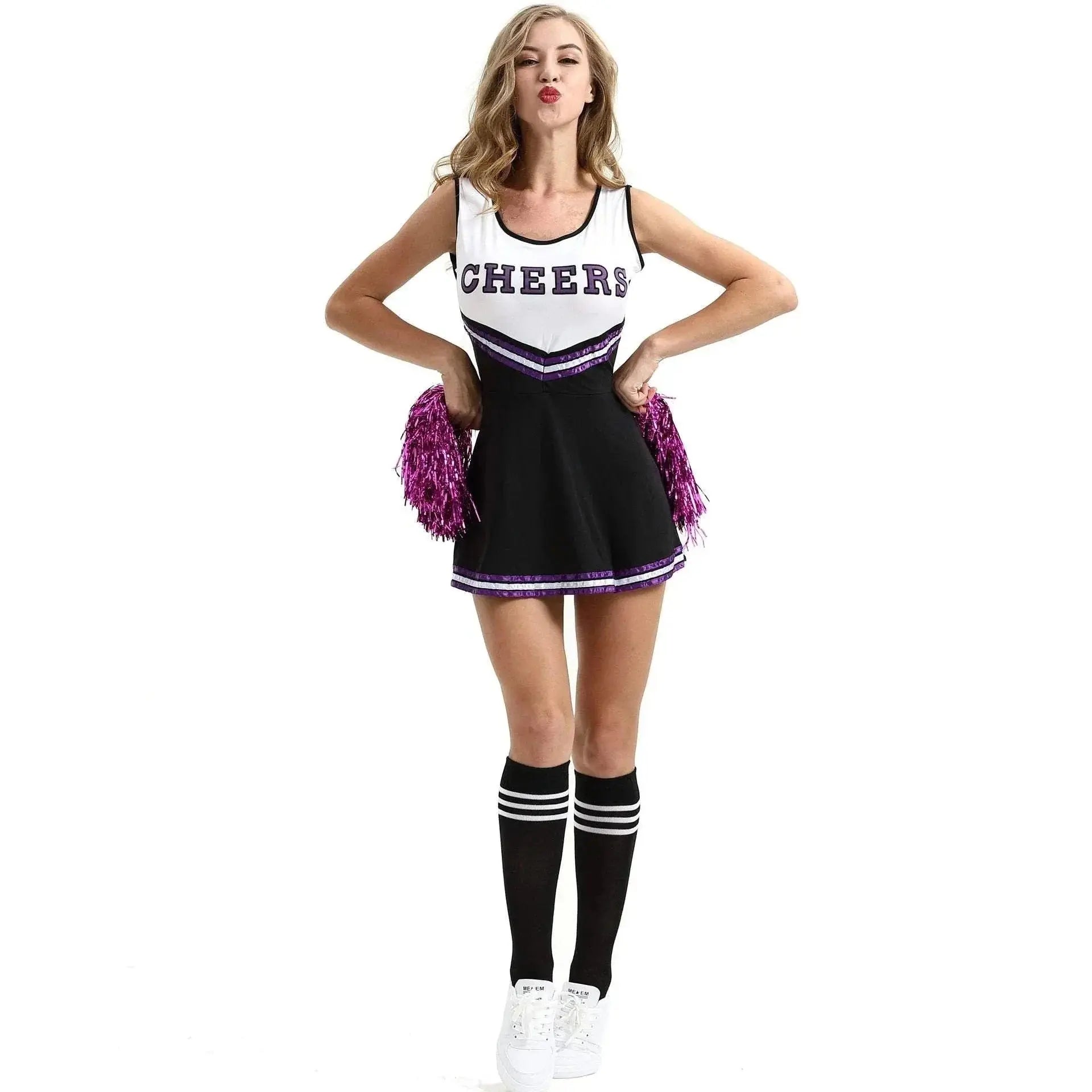 Women Cheerleader Costume Outfit With Poms Fancy Uniform Sports Dress - Pajamasbuy