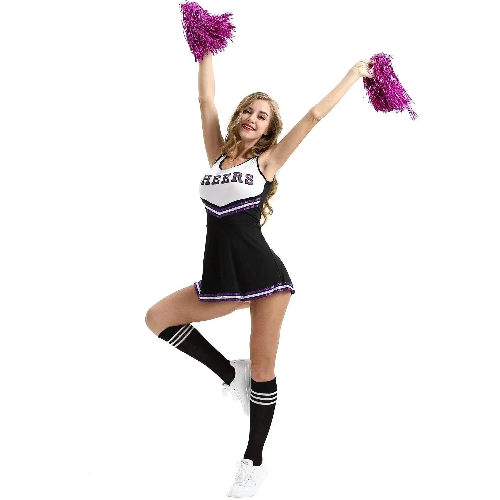 Women Cheerleader Costume Outfit With Poms Fancy Uniform Sports Dress - Pajamasbuy