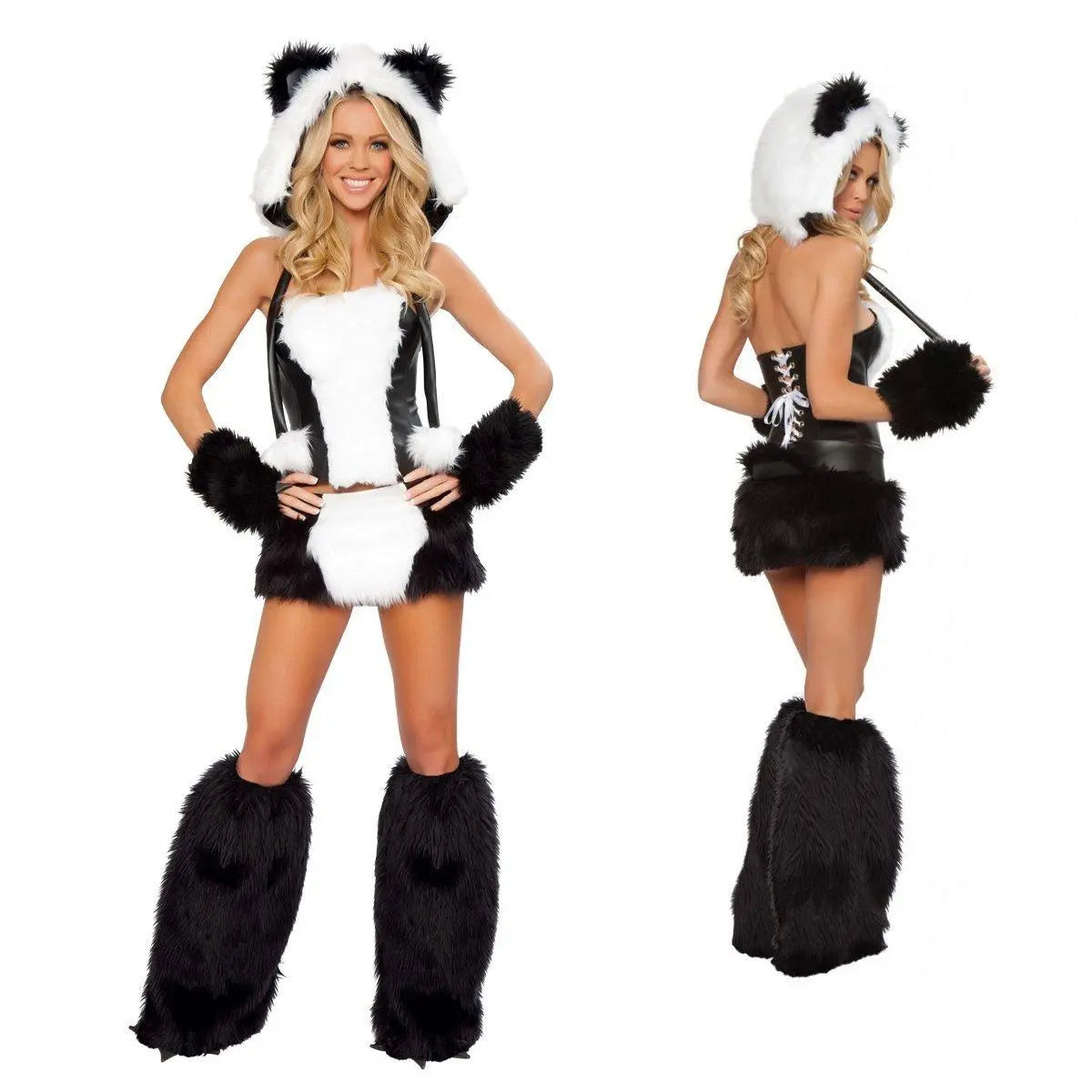 Women Lovely Animal Halloween Costume Party Fluffy Fur Panda Dress - Pajamasbuy