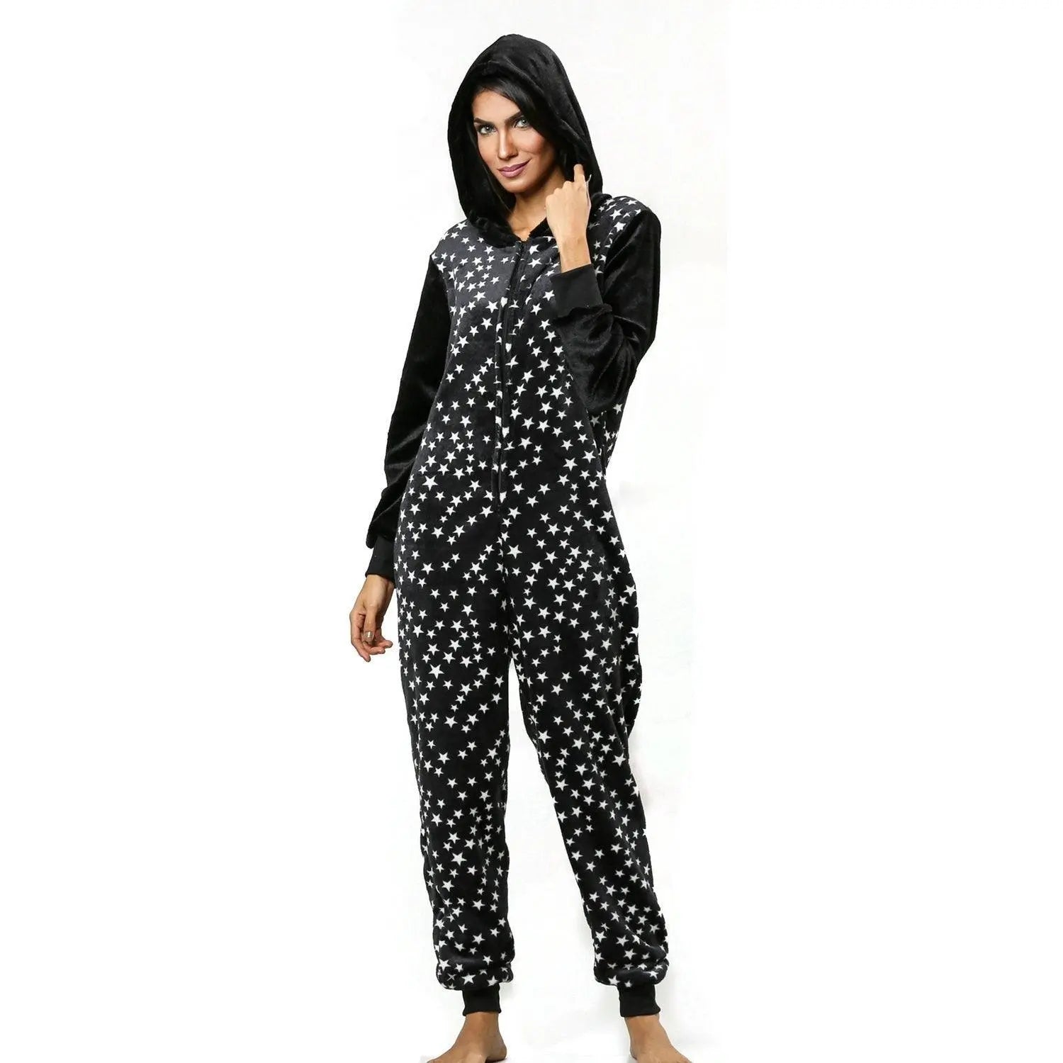 Women Star Print Hoodie Womens jumpsuits onesies Onesies Pajamas Sleepwear - Pajamasbuy