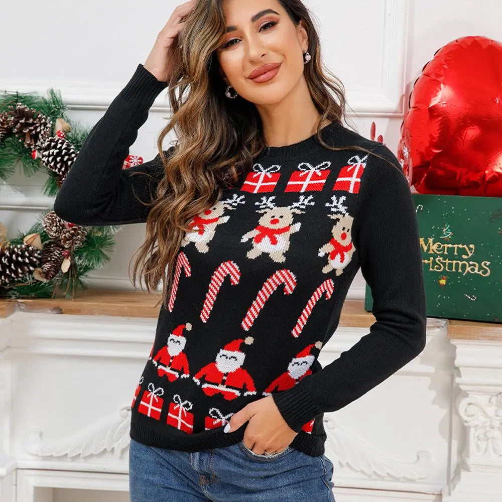 Women's Ugly Christmas Sweater Round Neck Knitwear with Santa Claus Snowflake Reindeer Pattern|?PajmasBuy