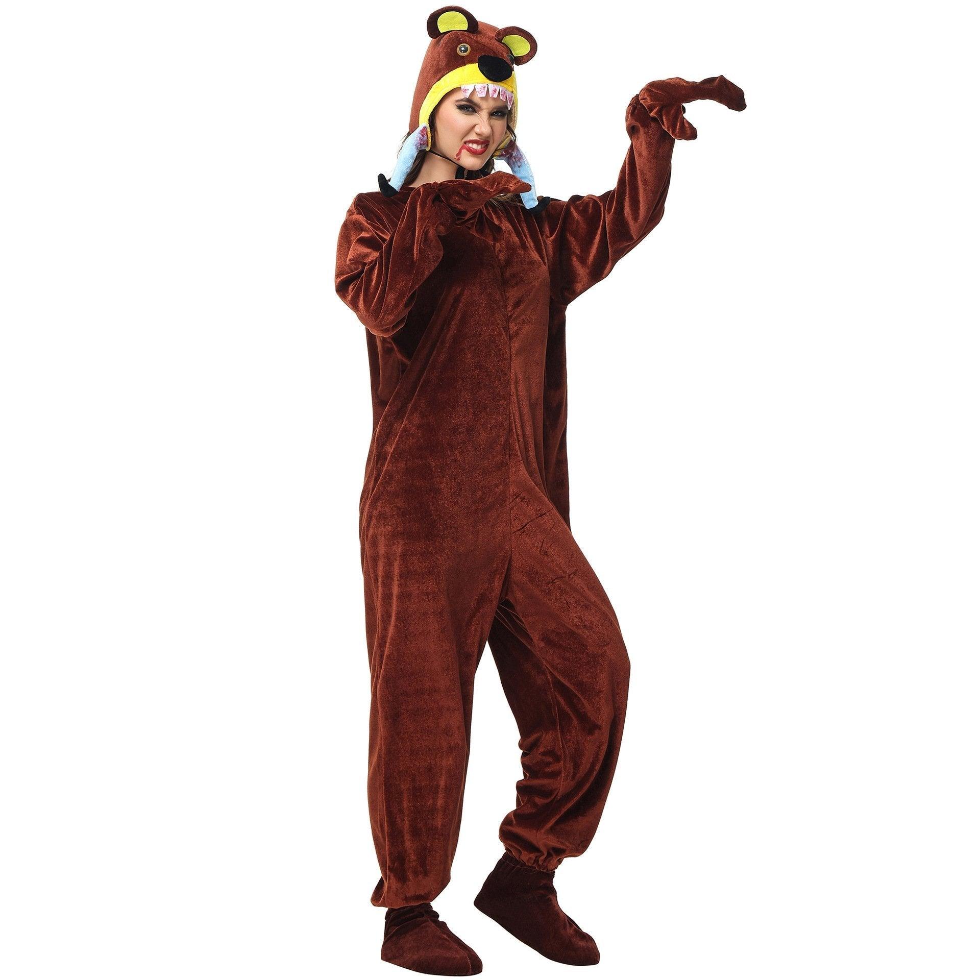 Animal kigurumi onesies Cannibal Bear Costume Funny Pajamas for Halloween - Pajamasbuy