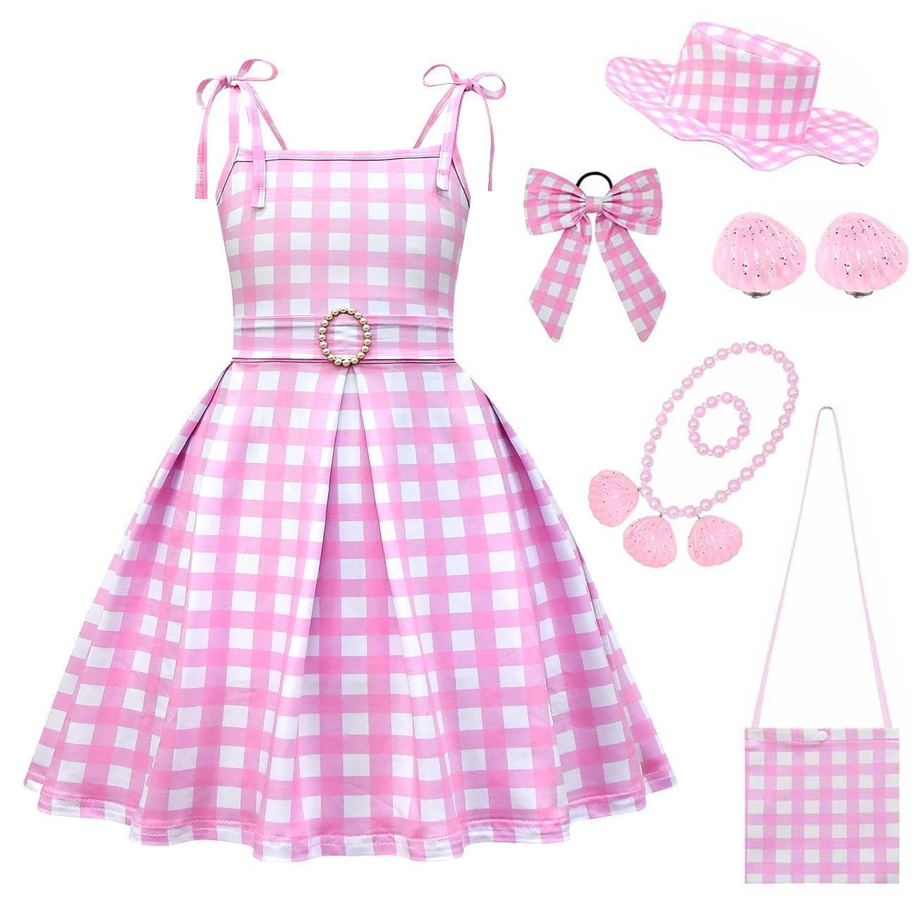 BuyBarbie Movie Margot Tie Bow Dress Halloween Outfits Cosplay Costume Kids Now Cheaper With 3 - 5 Days Ship - PajamasBuy