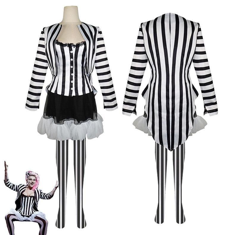 Beetlejuice 2 Costume Black and White Striped Women Dress Outfits - Pajamasbuy