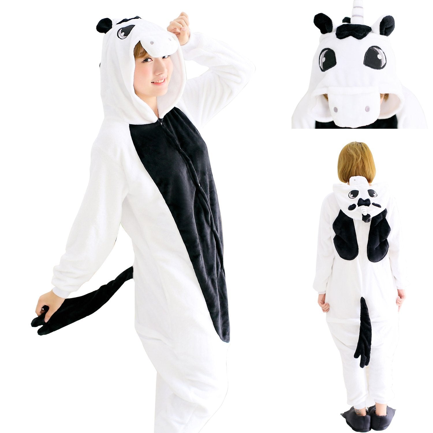 BuyBlack White Unicorn Pegasus Kigurumi Onesies Hoodie Costume Pajamas Now Cheaper With 3 - 5 Days Ship - PajamasBuy