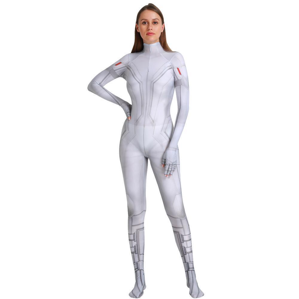 Black Widow White Cosplay Costume Zentai Bodysuit for Halloween Party - Pajamasbuy