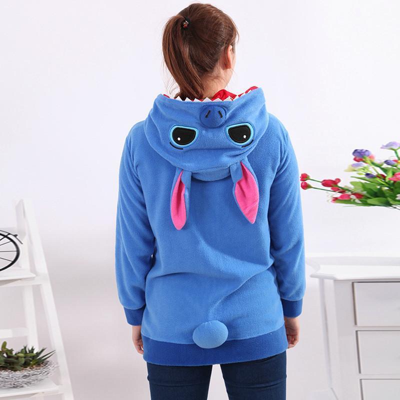 BuyBlue Stitch Long Sleeve Kigurumi Costume Fleece Hoodie Coat Jacket Now Cheaper With 3 - 5 Days Ship - PajamasBuy