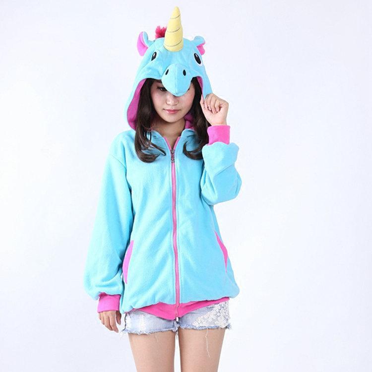 BuyBlue Unicorn Cartoon Zip - up Hoodie Cosplay Costume Long Sleeves Now Cheaper With 3 - 5 Days Ship - PajamasBuy