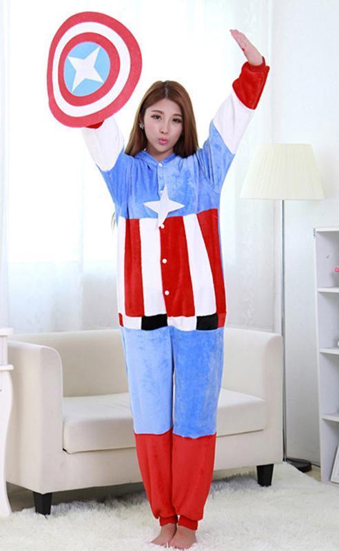 BuyCaptain America Avengers Costume Onesie Pajamas Kigurumi Now Cheaper With 3 - 5 Days Ship - PajamasBuy