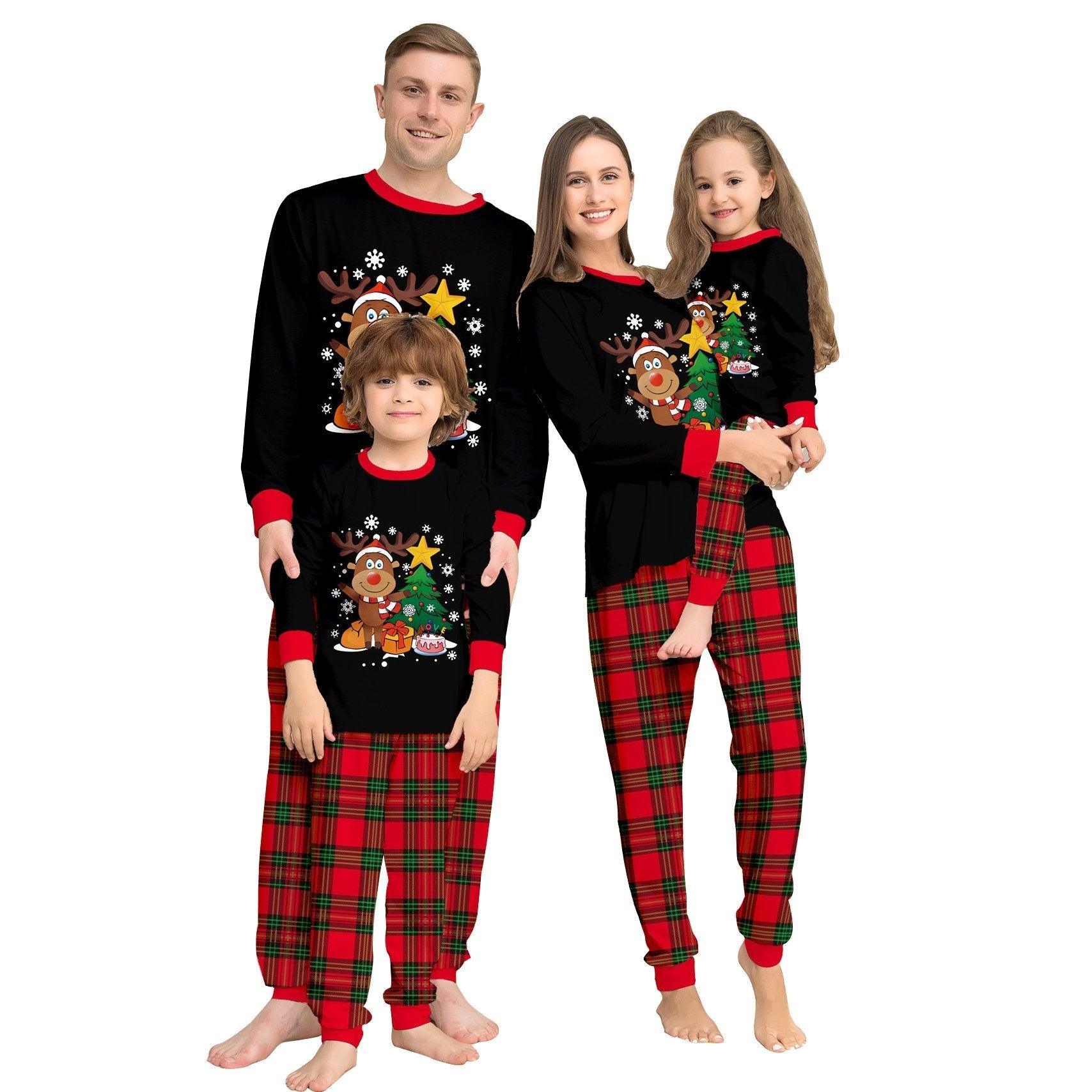 Christmas Funny Matching Family Couples Pajamas for Holiday Elk Letter Chirstmas Tree Print - Pajamasbuy