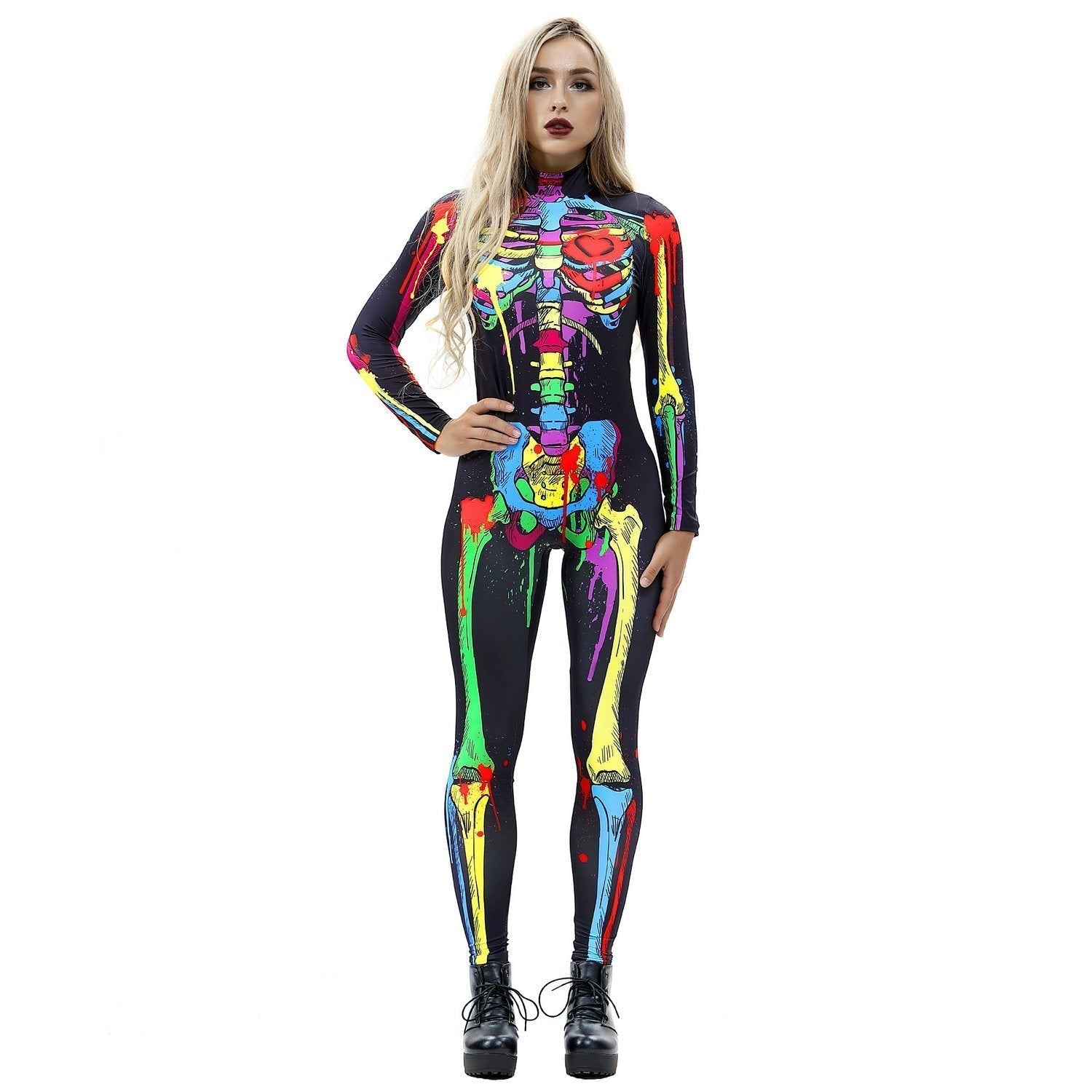 BuyColoful Skull Halloween Cosplay Costume Bodycon Jumpsuit for Women Now Cheaper With 3 - 5 Days Ship - PajamasBuy