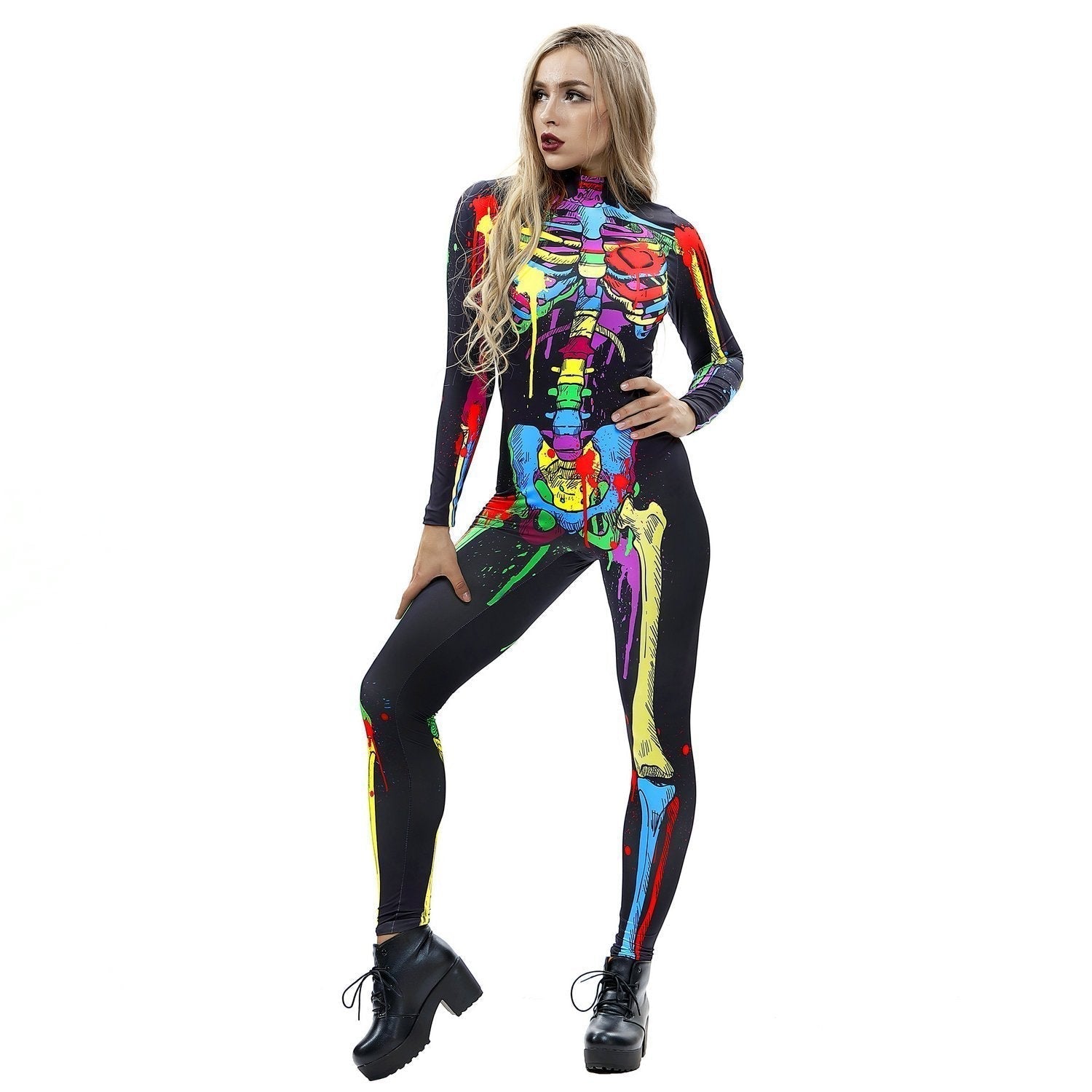 BuyColoful Skull Halloween Cosplay Costume Bodycon Jumpsuit for Women Now Cheaper With 3 - 5 Days Ship - PajamasBuy