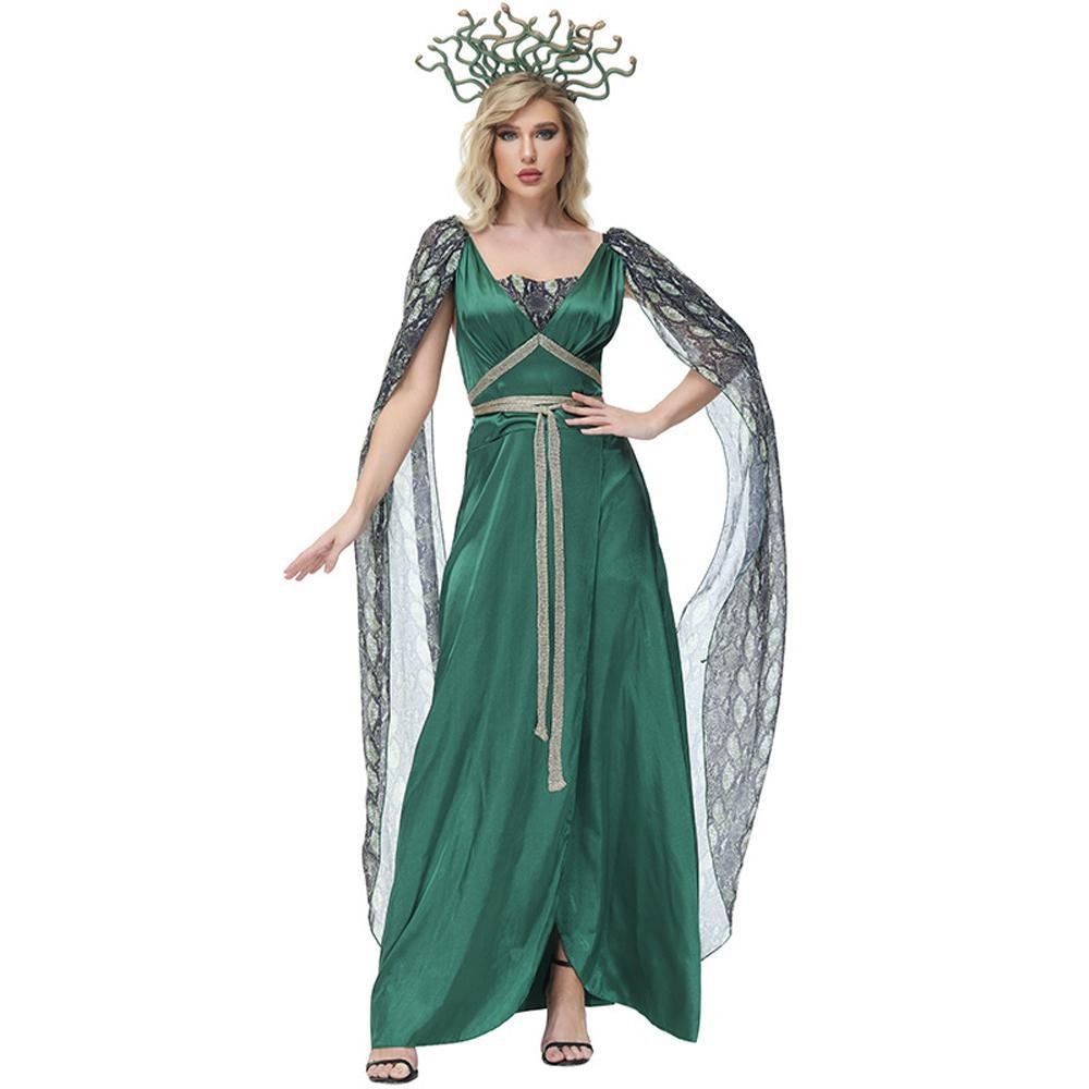 BuyDark green snake print slit dress mythical siren Medusa dress Halloween Costumes for adult Now Cheaper With 3 - 5 Days Ship - PajamasBuy