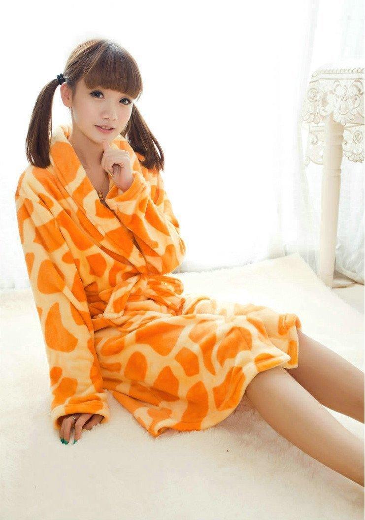 Giraffe Animal Costume Kigurumi Night Robe Warm Flannel Unisex Pajamas - Pajamasbuy