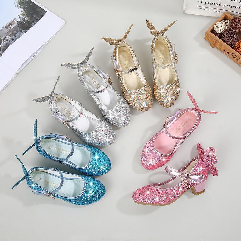 BuyGirls Glitter Butterfly Mary Jane Flats With Mini Heels Dress Shoes Now Cheaper With 3 - 5 Days Ship - PajamasBuy