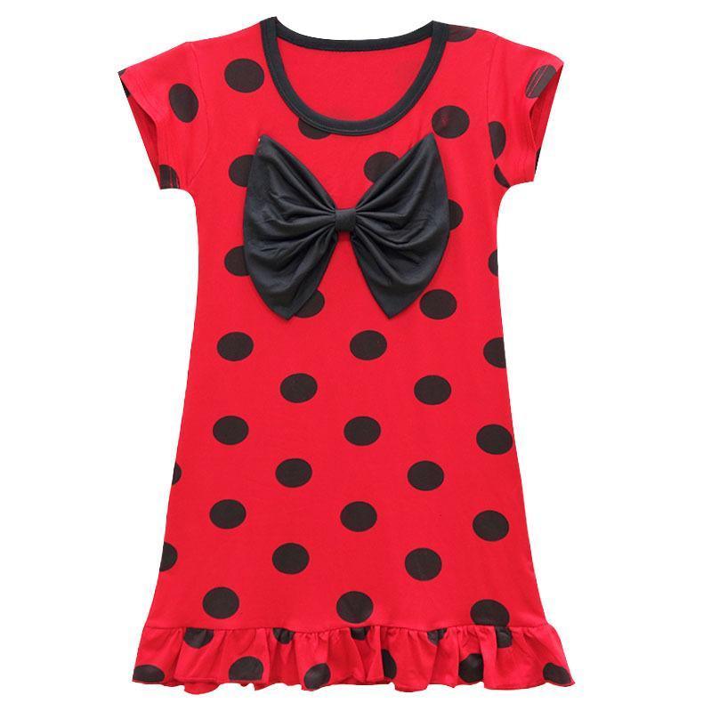 Girls Ruffled short sleeve bow Red Black Dot Miraculous Ladybug Dress Kids Cosplay Ladybug Costume Party Costume - Pajamasbuy