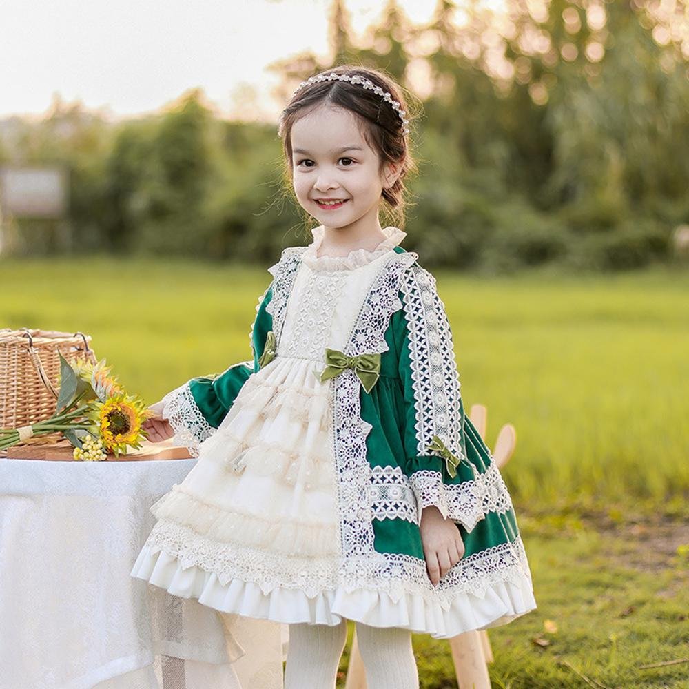 BuyGreen Girls Lolita Dress Children's Princess Dresses Velvet Tutu Skirts Costumes Party Now Cheaper With 3 - 5 Days Ship - PajamasBuy