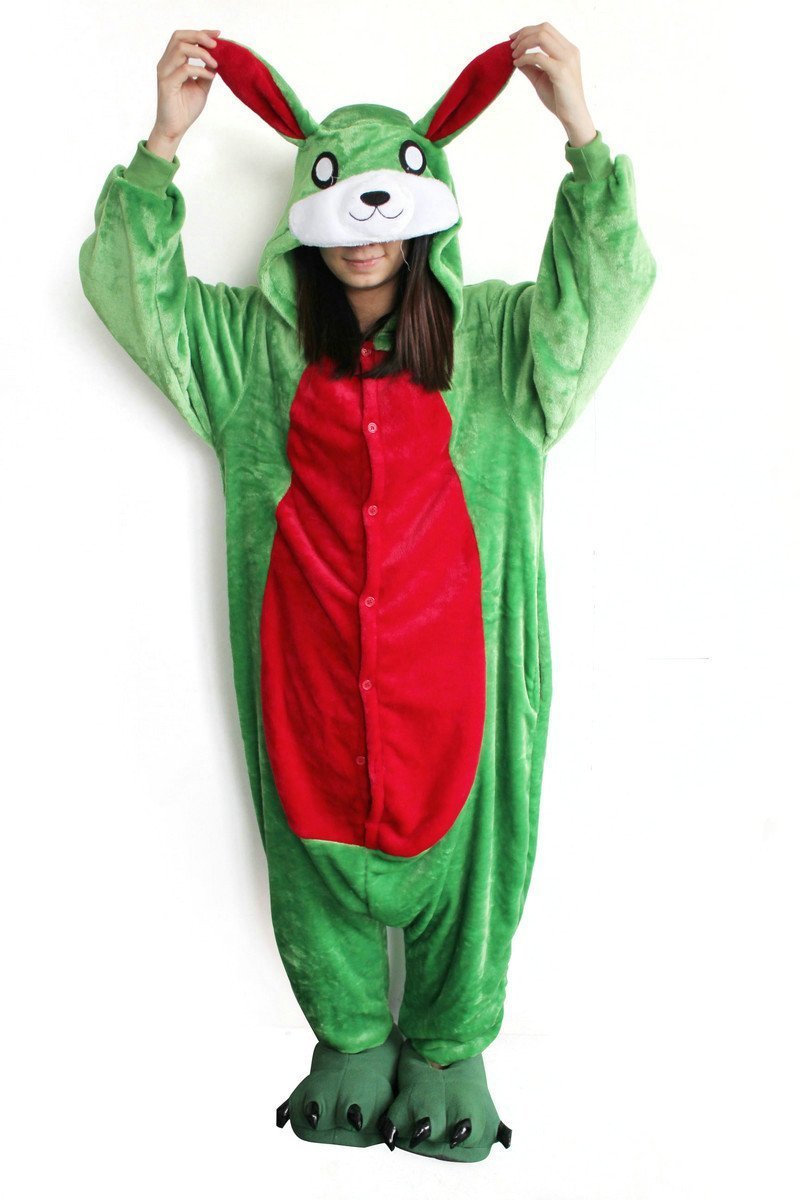 BuyGreen Rabbit Onesies Hoodie Pajamas Animal Easter Costume Kigurumi Now Cheaper With 3 - 5 Days Ship - PajamasBuy