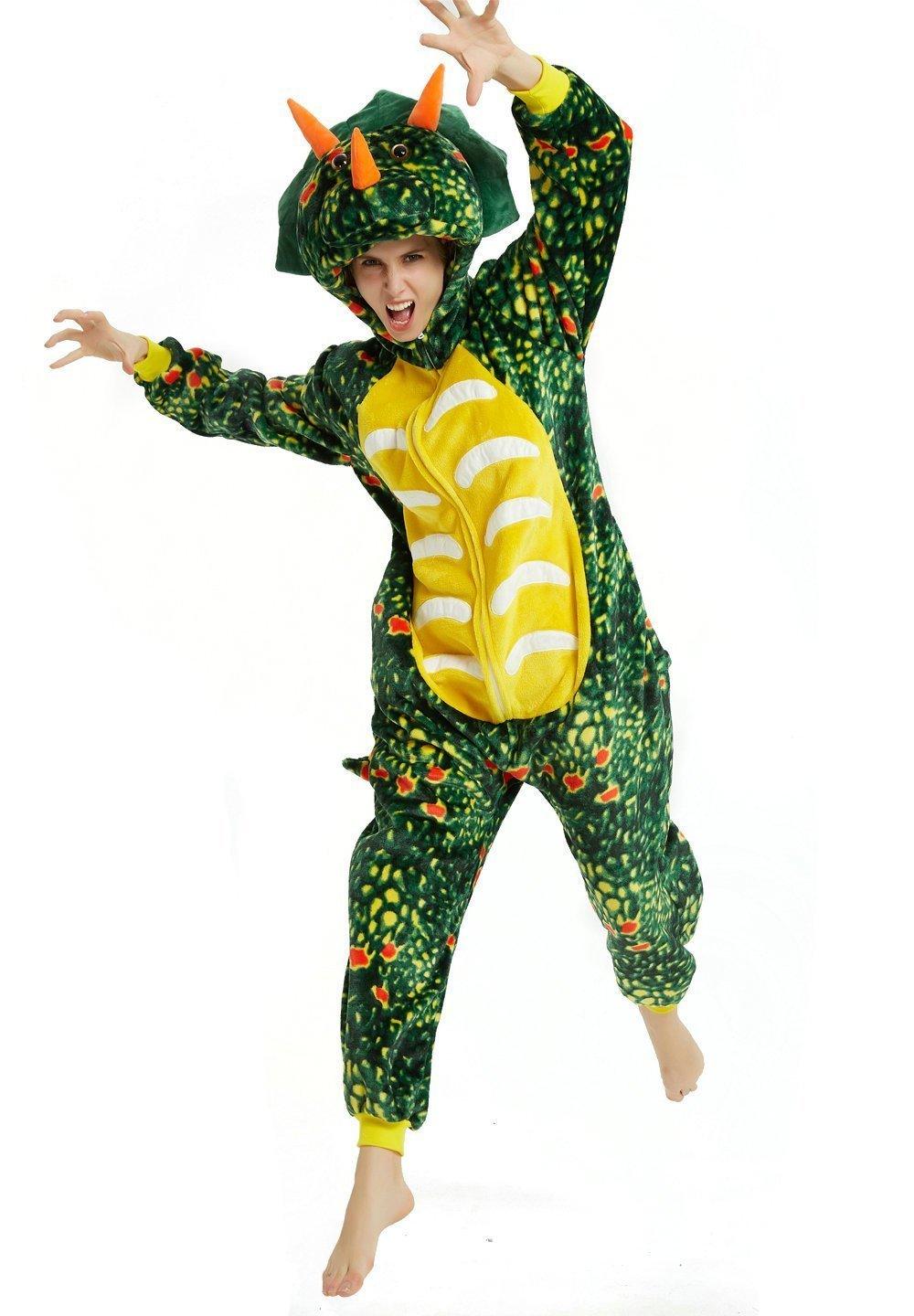 Green Triceratops Dragon Adult Kids Kigurumi Onesies Pajamas Costume - Pajamasbuy