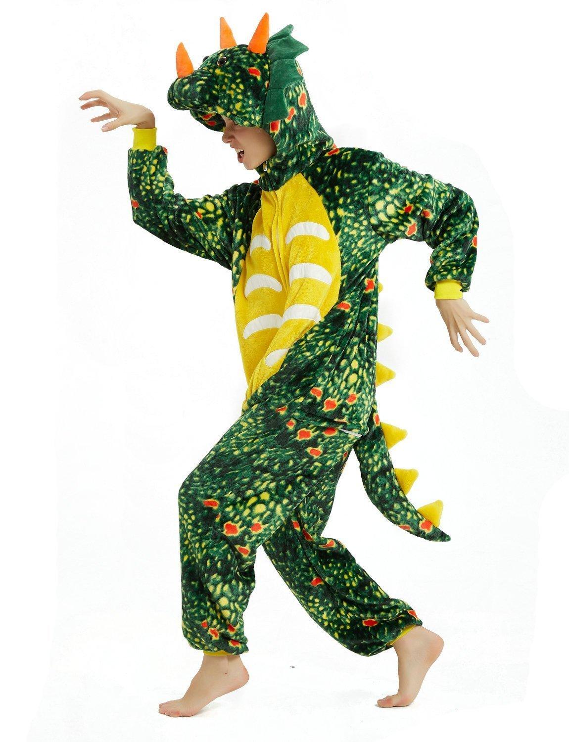 Green Triceratops Dragon Adult Kids Kigurumi Onesies Pajamas Costume - Pajamasbuy