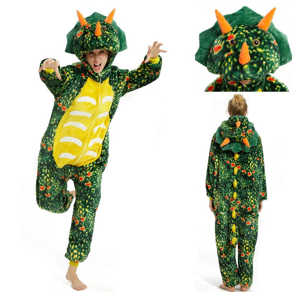 BuyGreen Triceratops Dragon Adult Kids Kigurumi Onesies Pajamas Costume Now Cheaper With 3 - 5 Days Ship - PajamasBuy