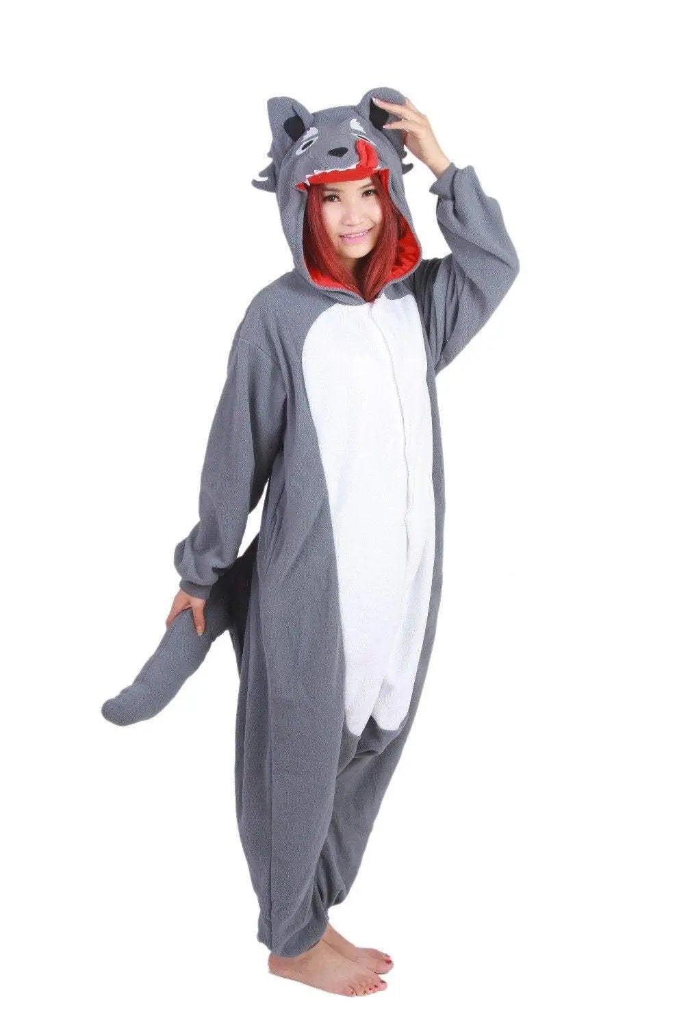 Grey Wolf Kigurumi Animal Onesie Costume Hoodie Pajamas - Pajamasbuy