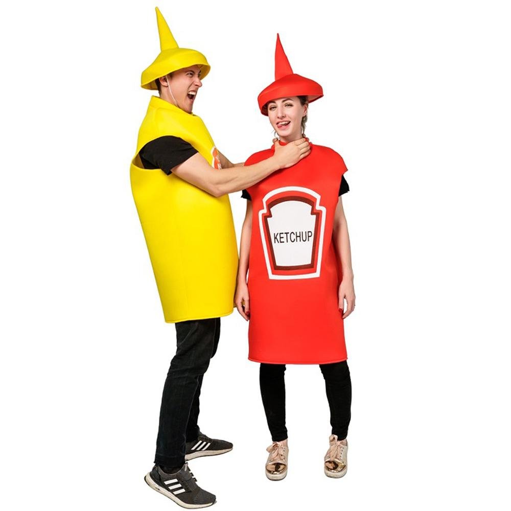 BuyHalloween Adult Couples Mustard Ketchup jumpsuit Costume Cosplay Party Now Cheaper With 3 - 5 Days Ship - PajamasBuy