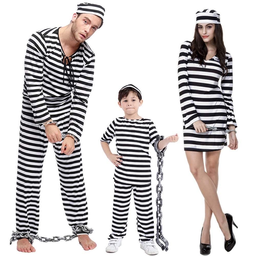 BuyHalloween Adult Kid Striped Prison Costume Hat Top Pants Dress Set Now Cheaper With 3 - 5 Days Ship - PajamasBuy