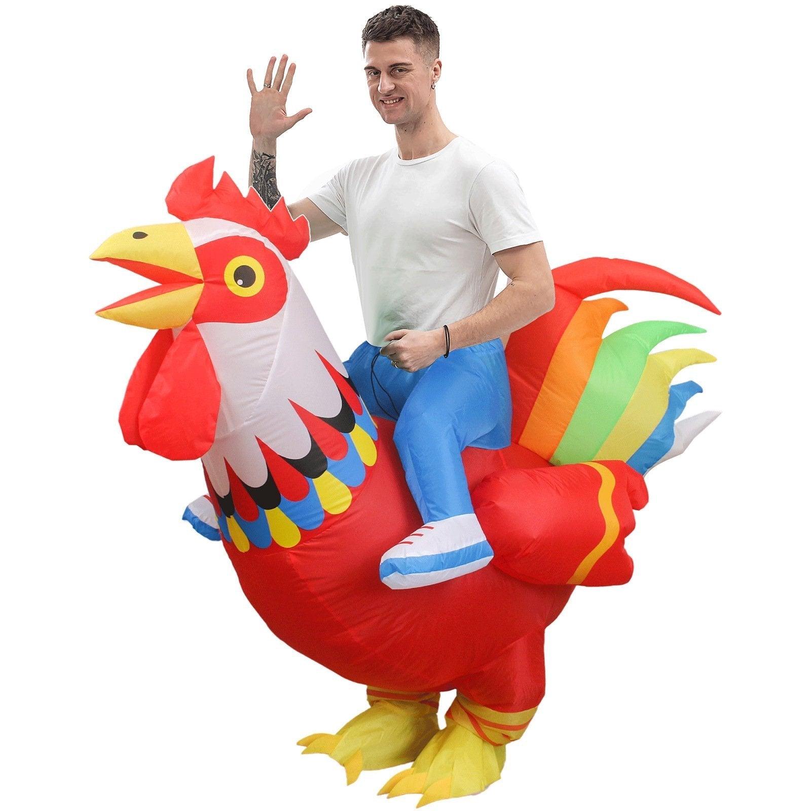 Hilarious Inflatable Red and White Rooster Costume Adult Halloween Party Mascot Outfit - Pajamasbuy